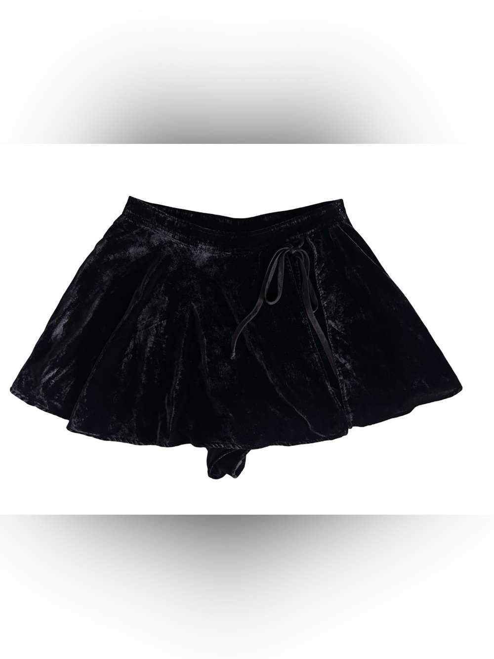 Free People Black Velvet Wrap Skort | Tie Front Flowy Mini Shorts